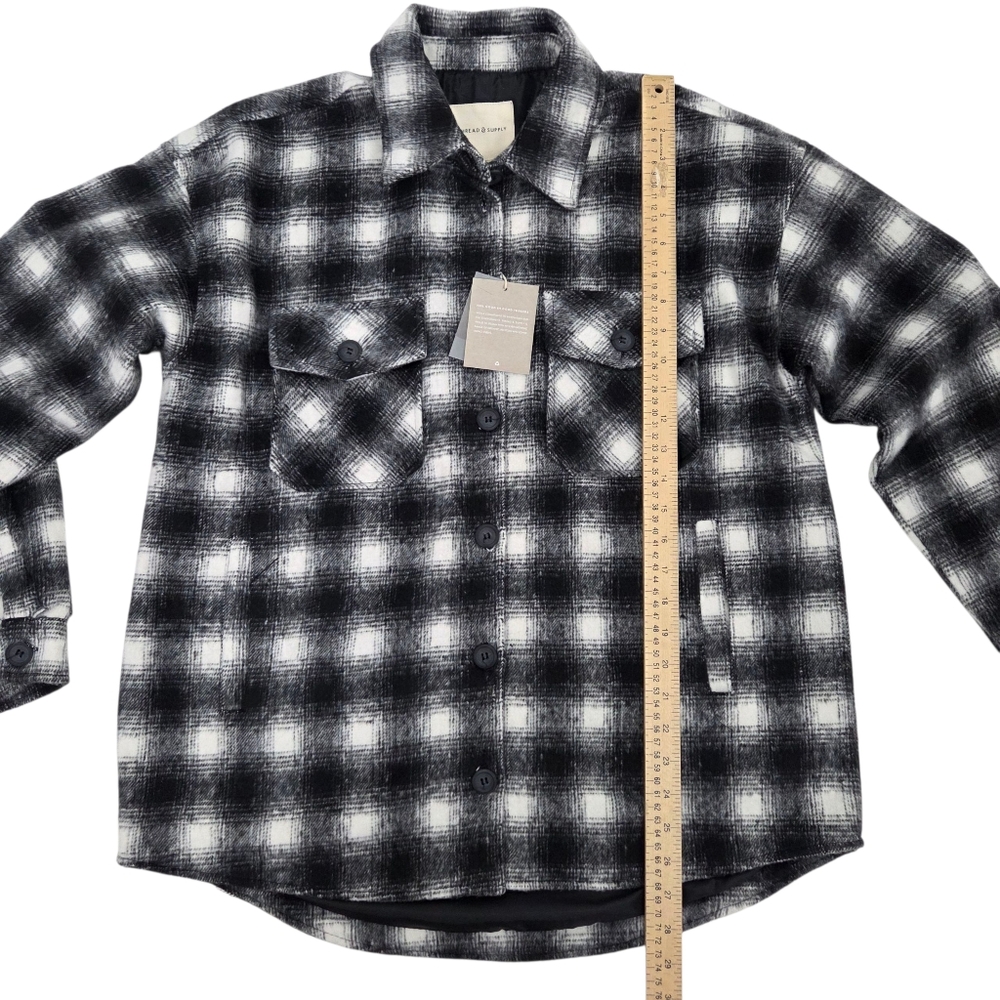 Thread & Supply Plaid Shacket Flannel Shirt Jacket NEW Womens Medium Black White - Picture 12 of 14